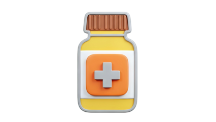 3D Icon of Medicine Bottle with Red Cross Symbol