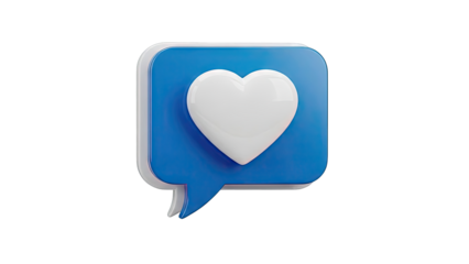 3D Blue Speech Bubble with White Heart Icon