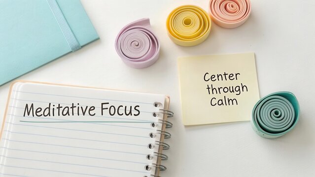Meditative Focus Notepad and Colorful Paper Rolls for Enhancing Calmness and Mindfulness in Wellness Practices - Powered by Adobe