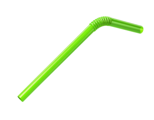 A neon green, bent plastic tube on a black background