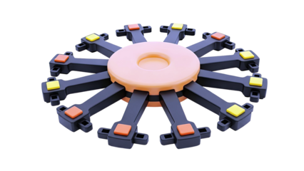 Circular device with multiple arms and colored buttons
