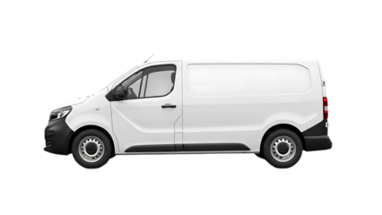 A white van against a black background for commercial or delivery use