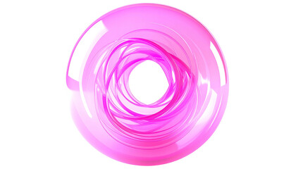 Pink, translucent ring with interwoven lines against a black background