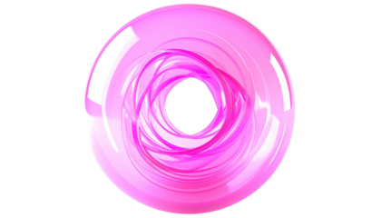 Pink, translucent ring with interwoven lines against a black background
