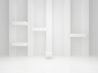 White geometric background with shelves