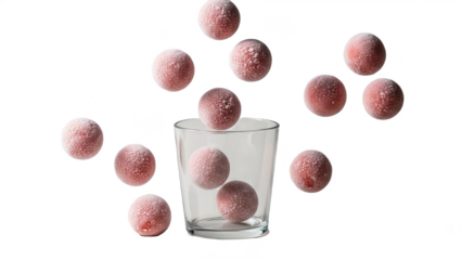 Glass of frozen fruit balls is shown with a white background. isolated illustration on transparent background