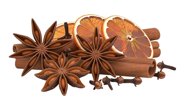Aromatic Spices: Star Anise, Cinnamon, Cloves, and Dried Orange Slices