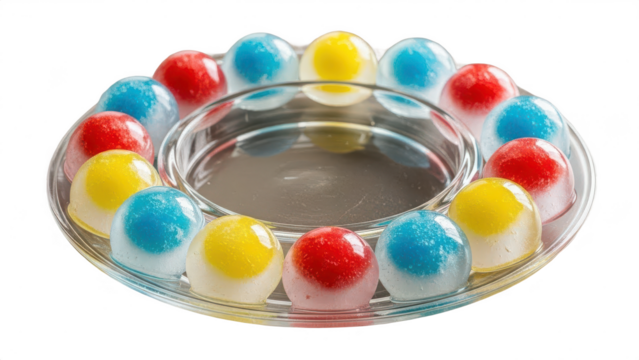 Glass plate with a bunch of colorful jelly balls on it. isolated illustration on transparent background - Powered by Adobe