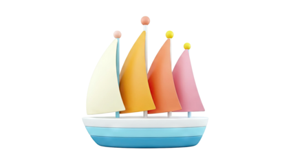 Colorful Toy Sailboat with Four Sails