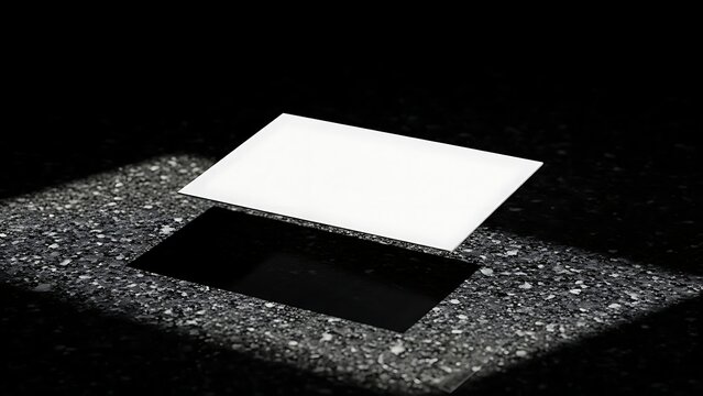 A minimalist business card mockup on a textured stone surface, viewed from above, highlighting simplicity and elegance
