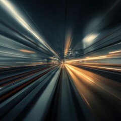 A dynamic, abstract representation of light trails and motion, conveying speed and energy in a dark urban environment.
