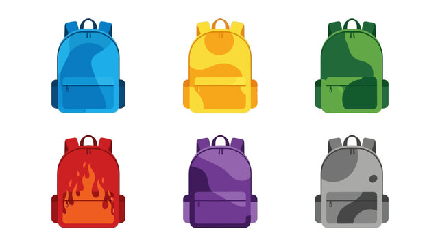 Colorful backpacks illustration set isolated on white background for education