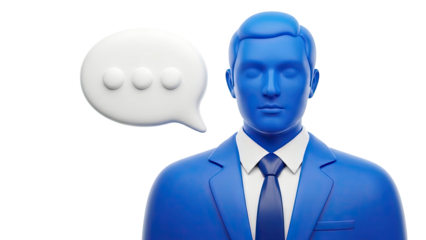 Blue Mannequin with Speech Bubble