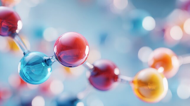 A vibrant representation of molecular structures with colorful spheres and connections, showcasing the beauty of scientific elements at a microscopic level. - Powered by Adobe