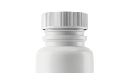 Close-up of a white plastic bottle with ribbed cap