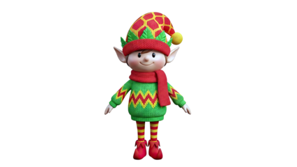 3D render of a cheerful Christmas elf in festive attire