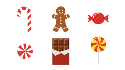 Festive candy assortment illustration featuring a gingerbread man and various sweets