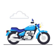 Fototapeta premium Blue motorcycle with cloud background.