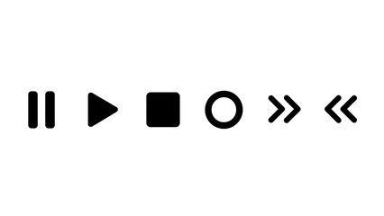 Minimalist media player icons play pause stop rewind fast forward