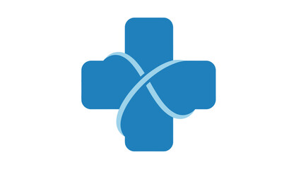 Medical cross symbol with interwoven clouds in modern blue design