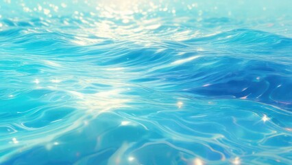 Obraz premium Sparkling Turquoise Water Surface with Gentle Waves and Sunlight.