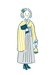 卒業証書を持って羽織袴姿で立つ若い女性のイラスト