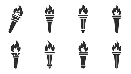 Torch silhouettes collection various designs of flaming torches isolated