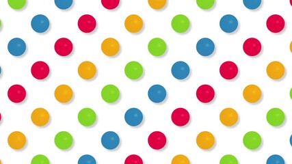 Side scroll design of colorful circles moving on a white background