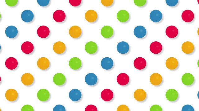 Side scroll design of colorful circles moving on a white background