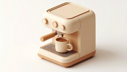 A 3d icon electric metal coffee grinder machine with black plastic details and fresh coffee beans is a kitchen appliance device isolated on a white background