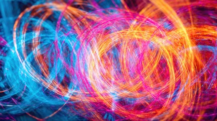 Bright colors blend in abstract patterns during an art event at night