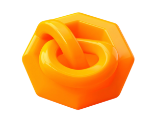 Glossy orange geometric shape with intertwined circular element