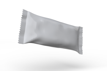 Blank white stick popsicle packaging mockup isolated on background, realistic pillow pack wrapper for snack branding, food product design, Popsicle Ice cream, medical or cosmetic product. 3d rendering