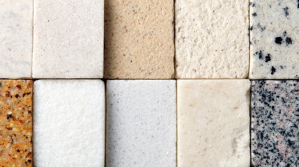 Display of various stone samples in a grid layout for design selection