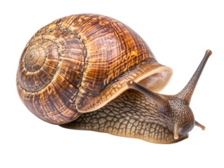 Brown garden snail isolated on transparent background