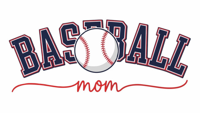 Baseball Mom Varsity Style Typography Graphic with Baseball Illustration for T-shirt Design and Apparel
