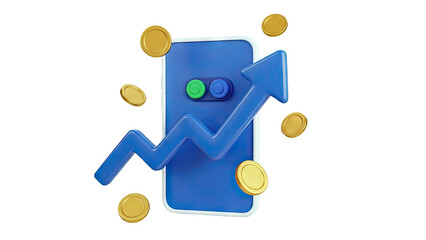 3D Mobile App Growth Chart with Coins