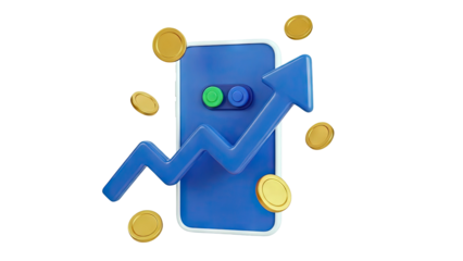 3D Mobile App Growth Chart with Coins