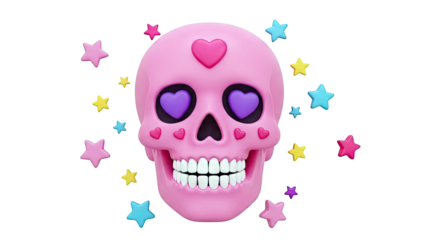 Pink Skull with Hearts and Stars