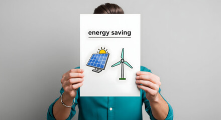 Man holding a paper promoting energy saving and green power