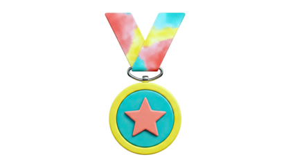 Cartoon Medal with Star and Tie-Dye Ribbon