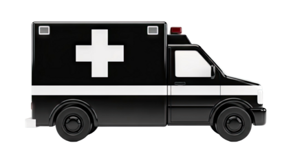 Black and white ambulance with a large cross symbol