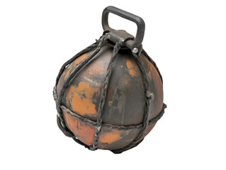 Rusty buoy weight with handle isolated