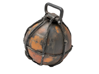 Rusty buoy weight with handle isolated