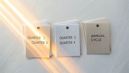 Organized Quarterly Planning Cards with Annual Cycle for Effective Time Management and Project Tracking