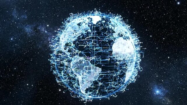 Futuristic digital globe showcasing interconnected networks in space