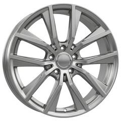 Obraz premium Modern alloy car wheel rim with multi-spoke design and polished silver metal on transparent background
