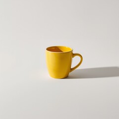Yellow Ceramic Coffee Mug on White Background with Shadow