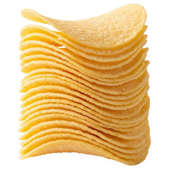 Premium potato chips slices, clean crispy texture, vivid golden yellow on transparent background