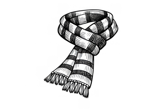 Hand-drawn striped scarf vector illustration for winter fashion and autumn warm clothing accessory design element - Powered by Adobe